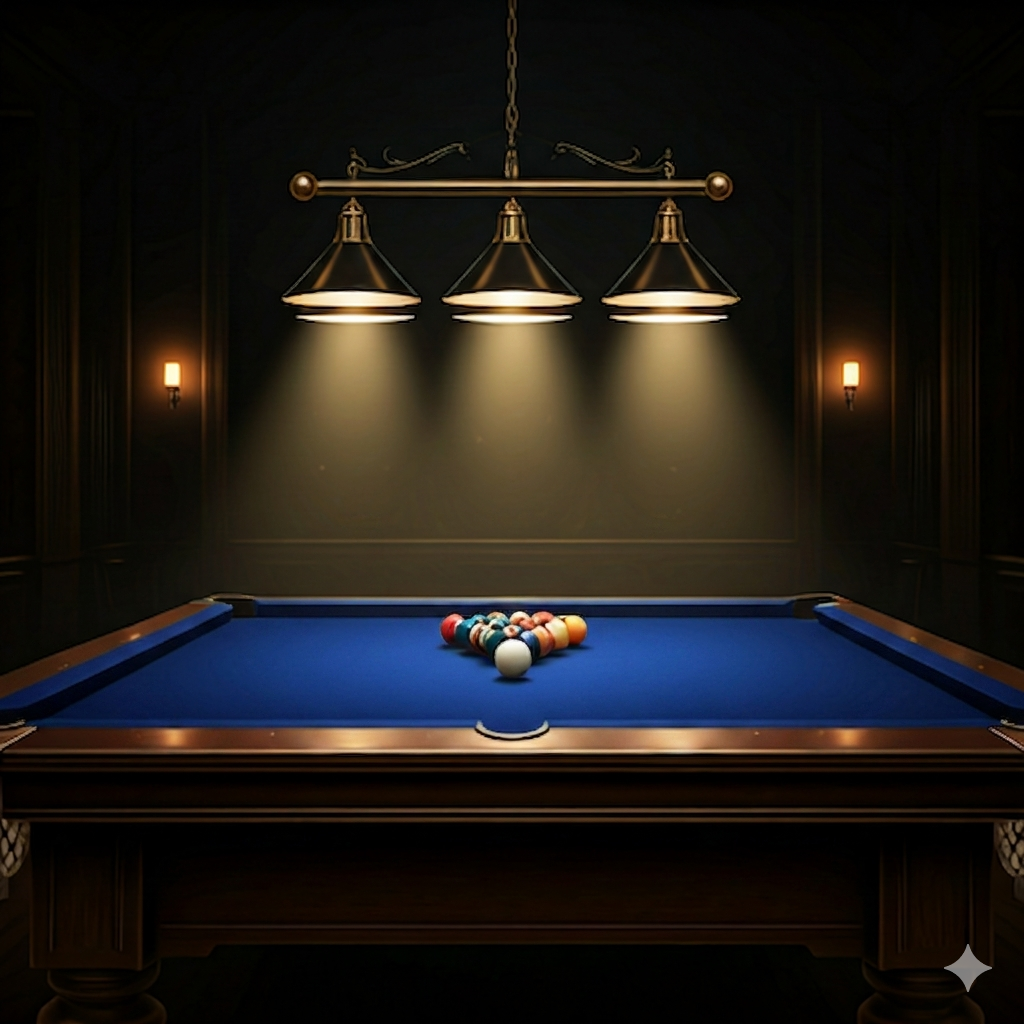 Professional billiard table under warm lighting